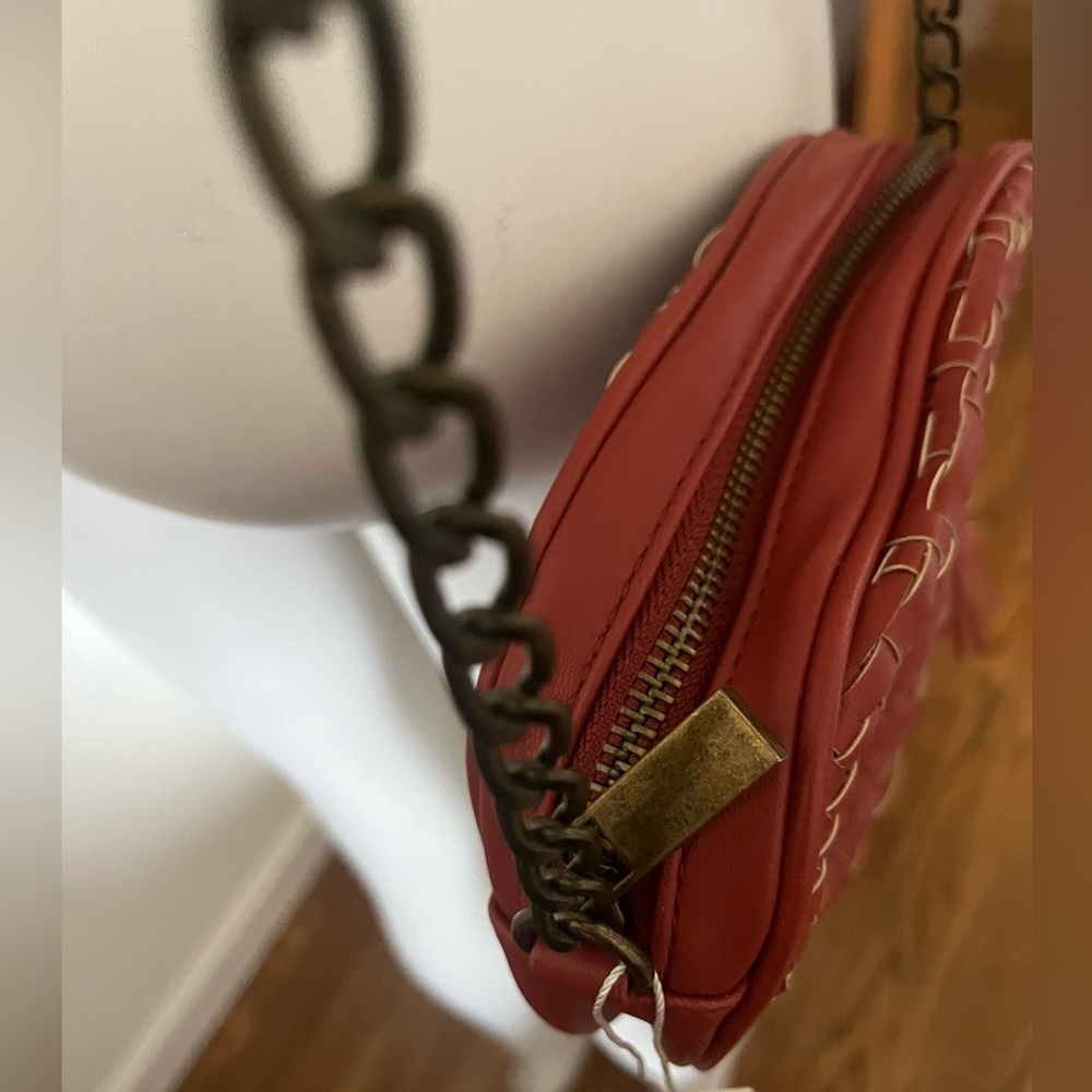 Anthropologie Woven Vegan Leather Chunky Chain TASSEL Crossbody Bag Red - Picture 7 of 12